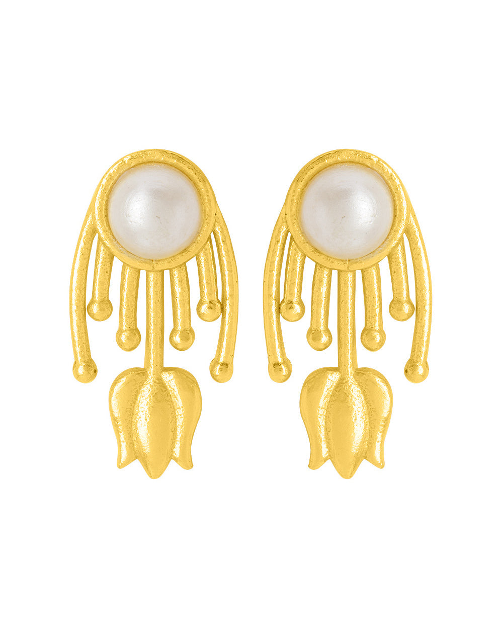 Women's Pearl Studded Yellow Gold Studs For - Voylla