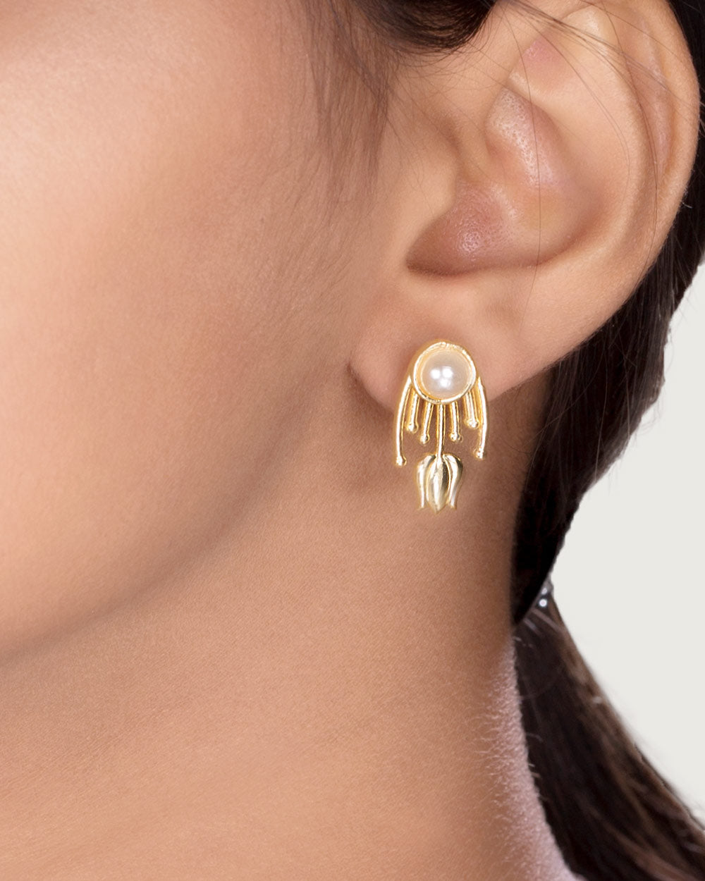 Women's Pearl Studded Yellow Gold Studs For - Voylla