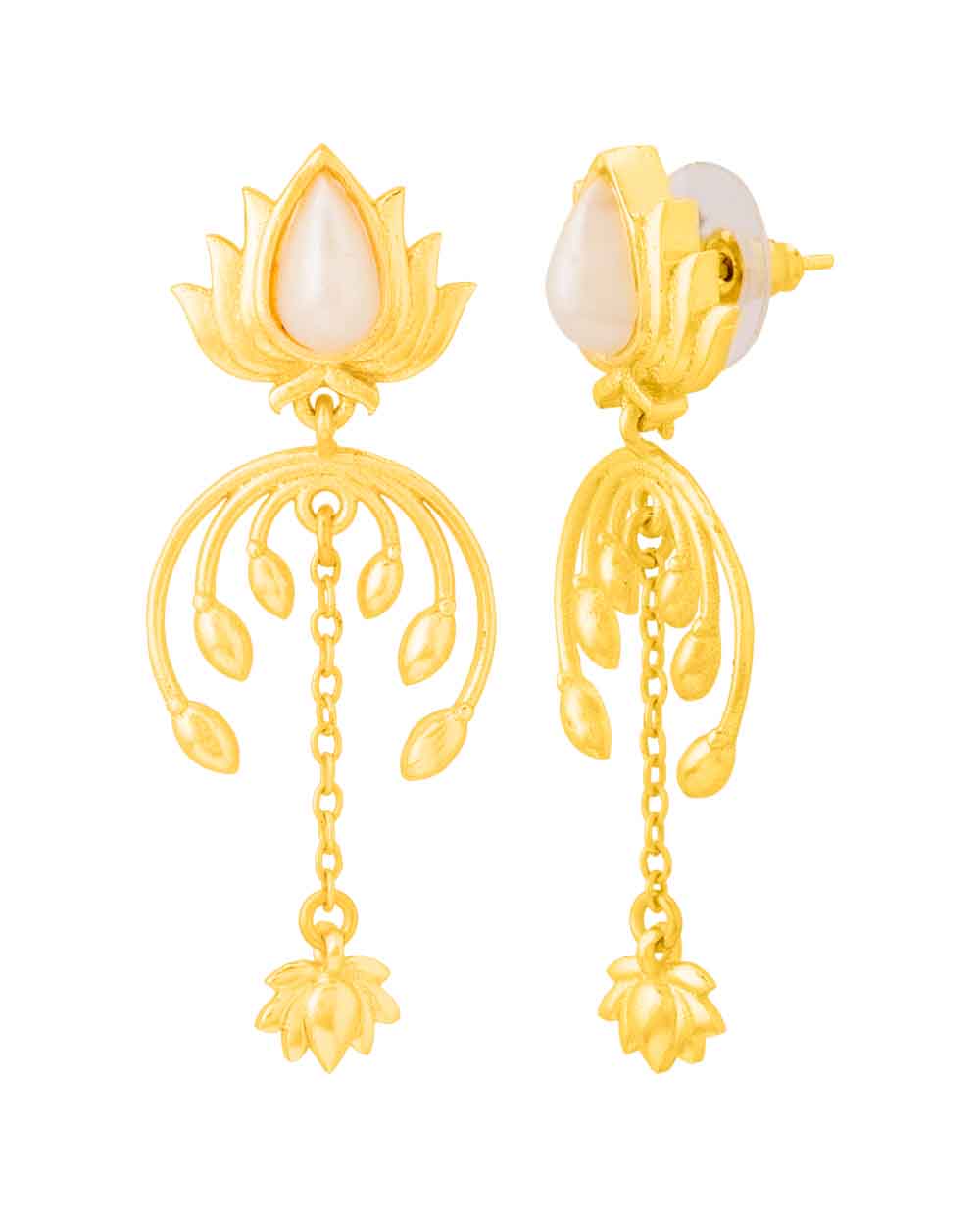 Women's Floral Gold Plated Pearl Embellished Earrings - Voylla