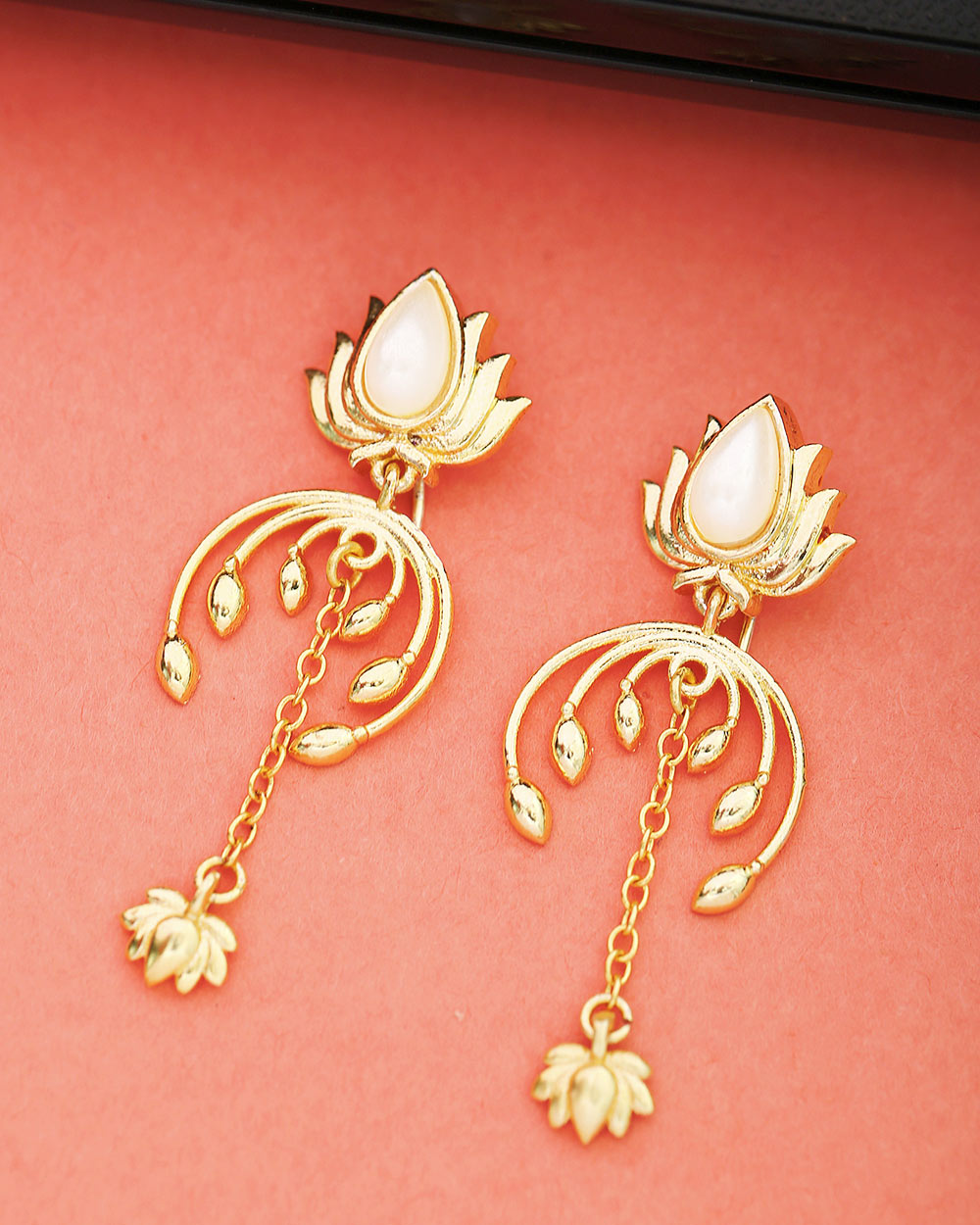 Women's Floral Gold Plated Pearl Embellished Earrings - Voylla