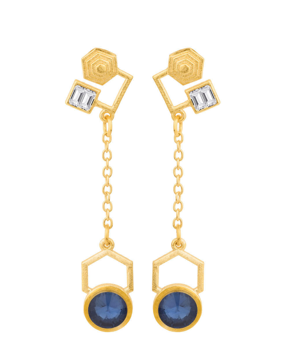Women's White & Blue Stone Geomatrix Earrings - Voylla