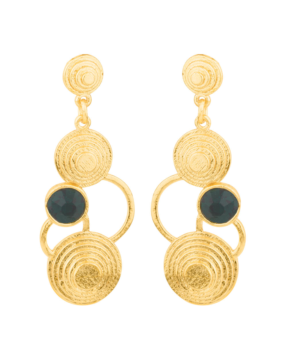 Women's Green & Gold Circles Geomatrix Earrings - Voylla
