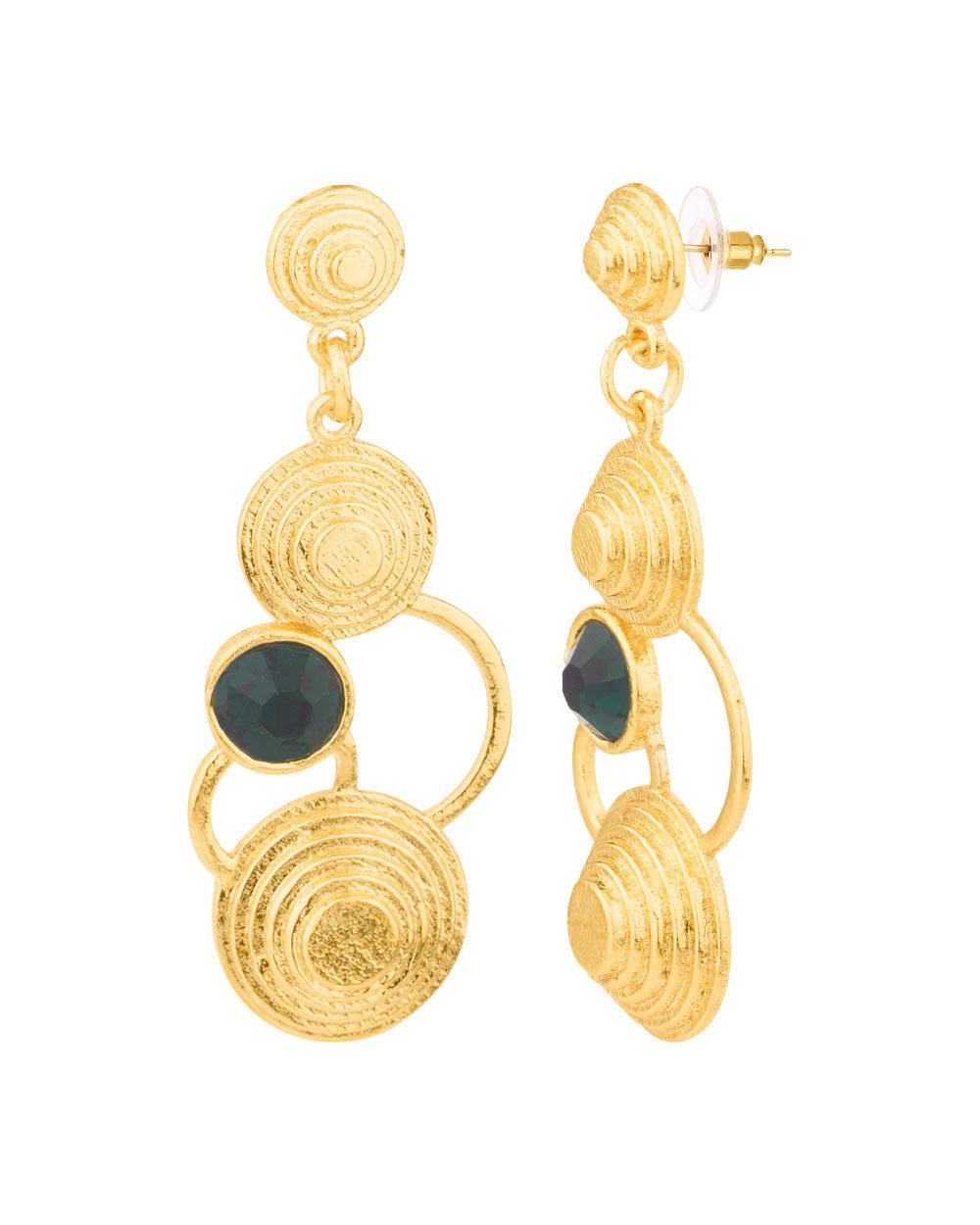 Women's Green & Gold Circles Geomatrix Earrings - Voylla