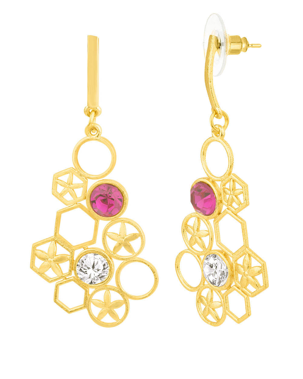 Women's Pink & White Crystals Geomatrix Earrings - Voylla