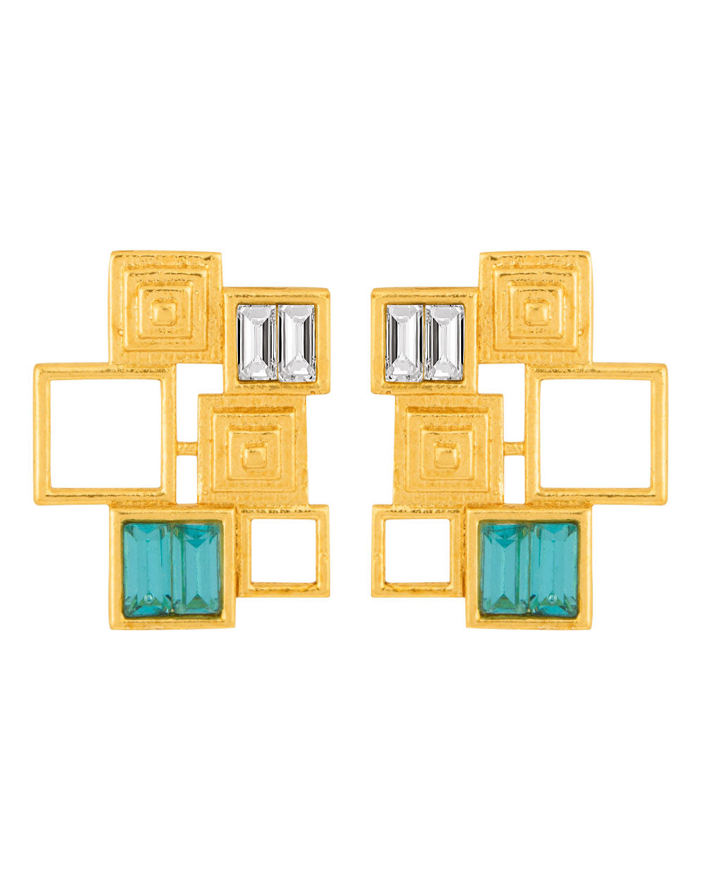 Women's Blue Square Gold Geomatrix Earrings - Voylla