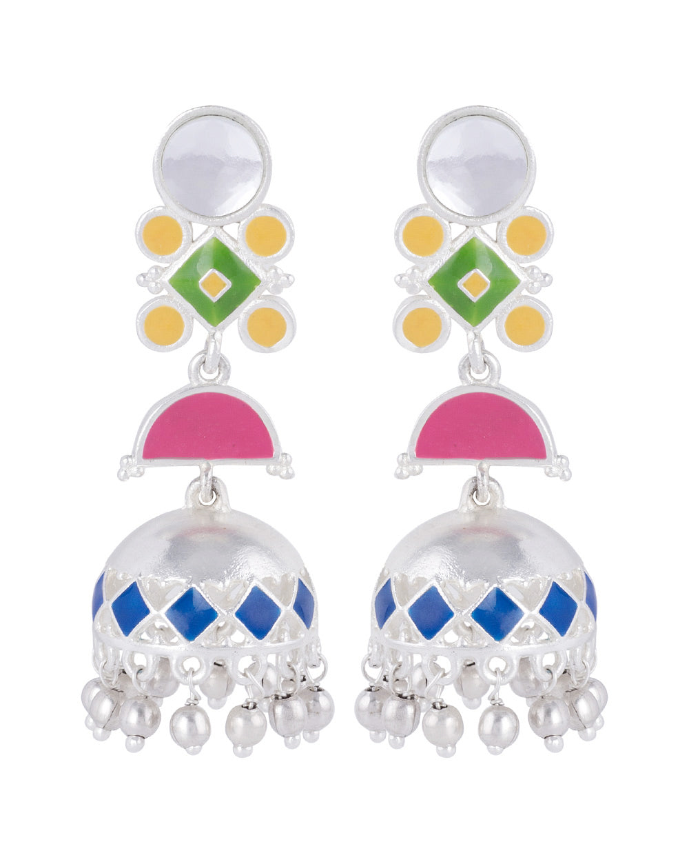 Women's Silver Plated Danglers With Colorful Enameling For - Voylla