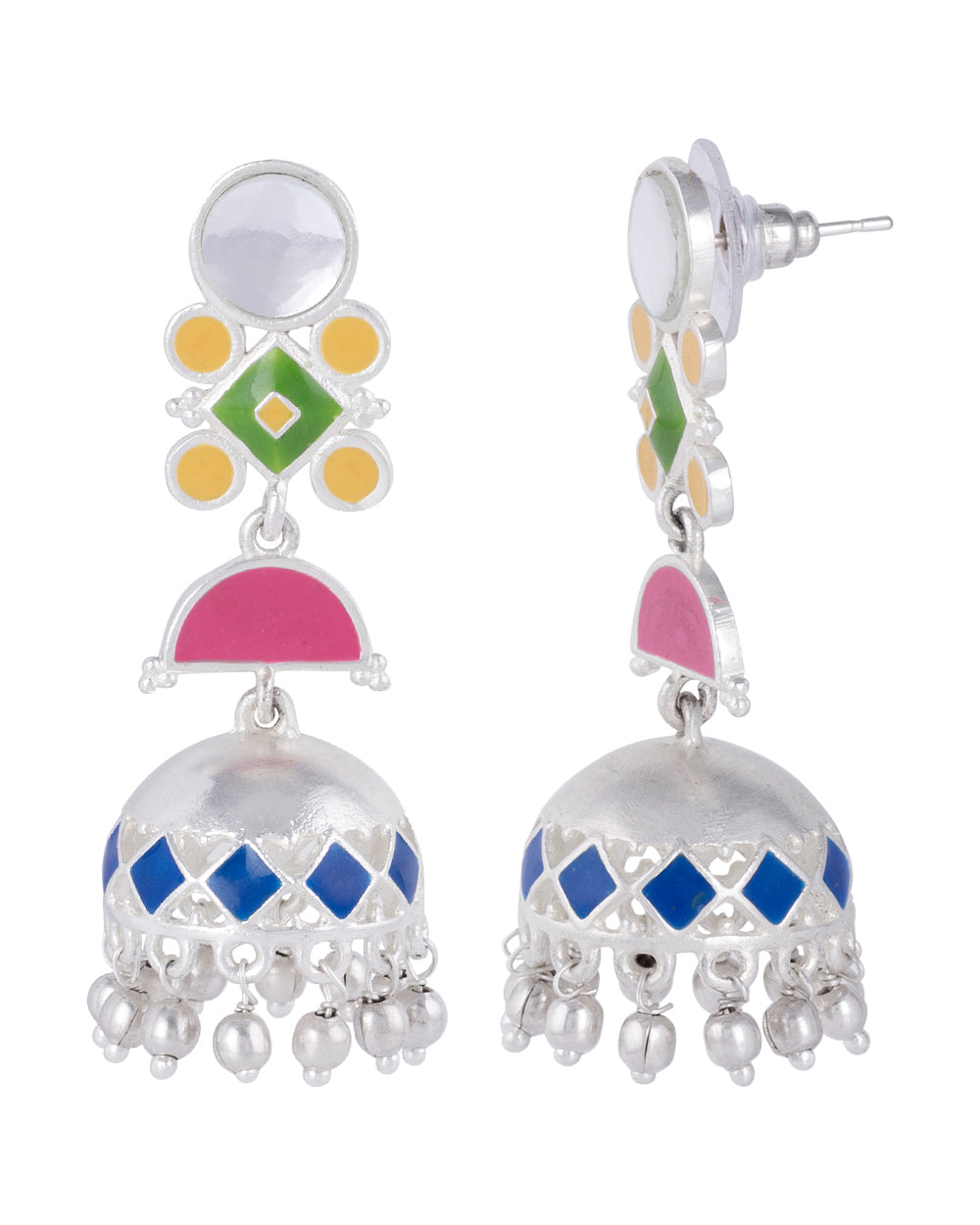 Women's Silver Plated Danglers With Colorful Enameling For - Voylla