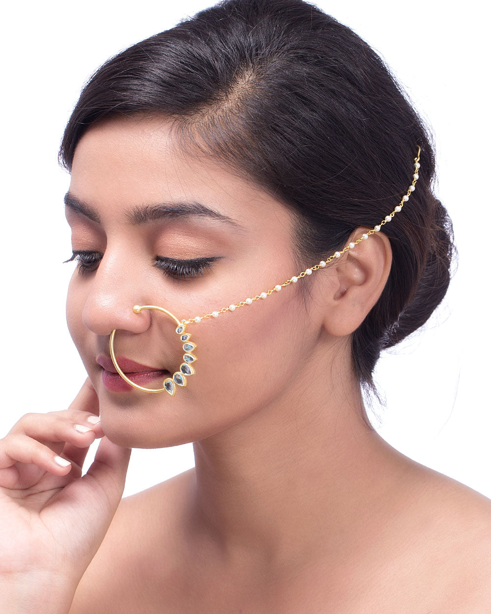 Ethnic Kundan Gold Plated Nose Ring Nath By Voylla