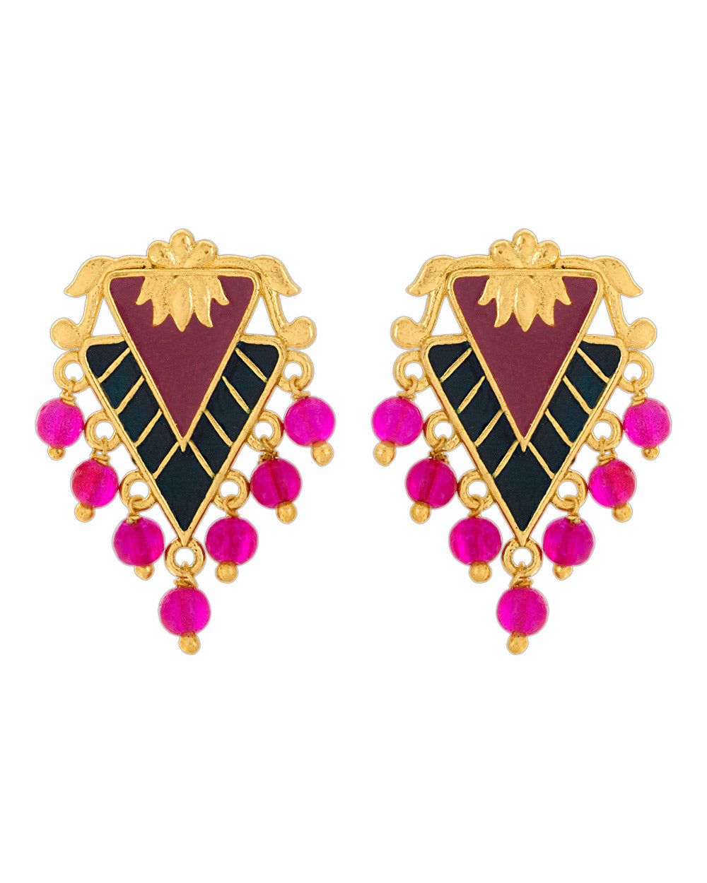 Women's Pink Leaf Dark Lily Earrings - Voylla