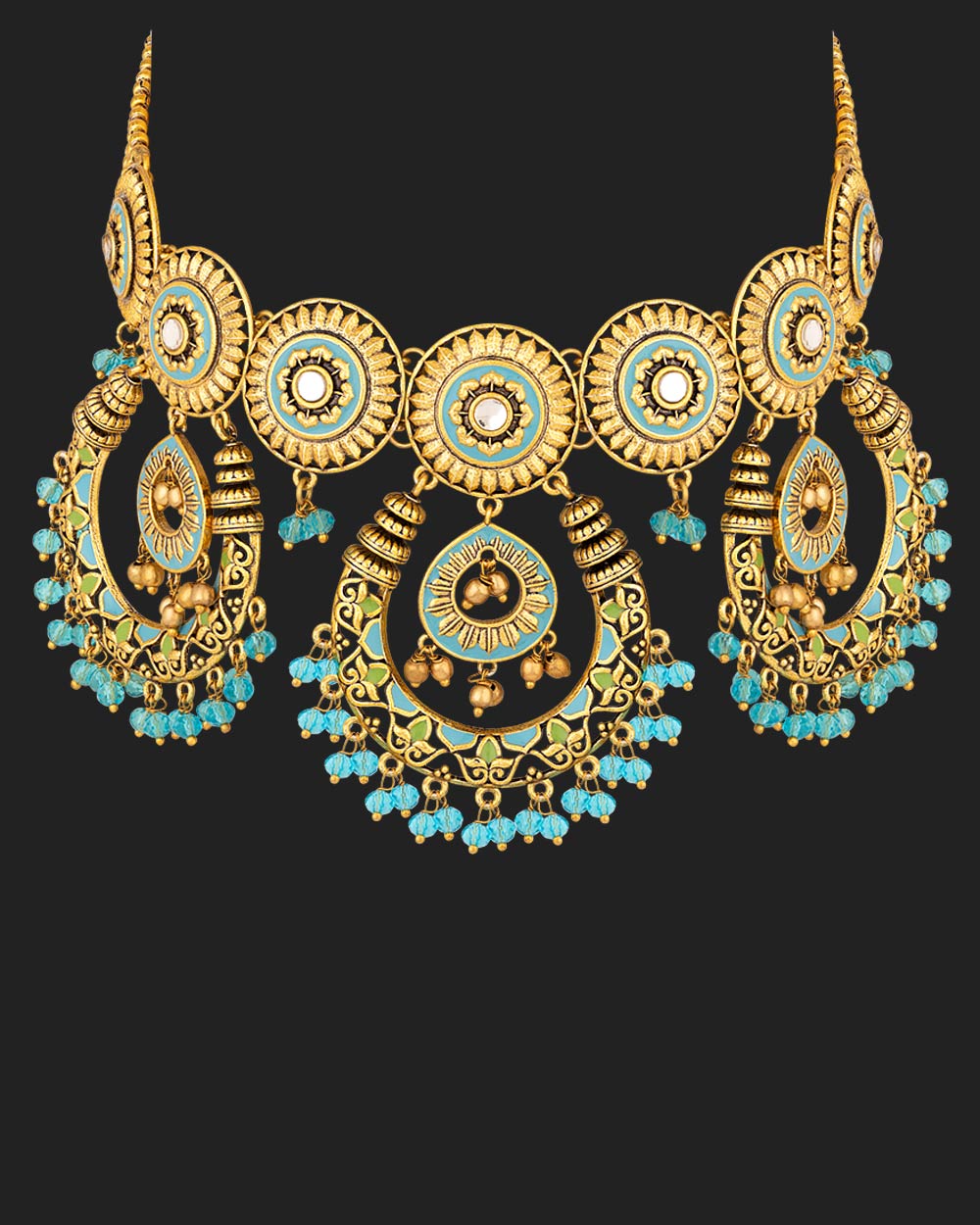Women's Gwalior Chandbali Drops Gold Toned Necklace Set - Voylla