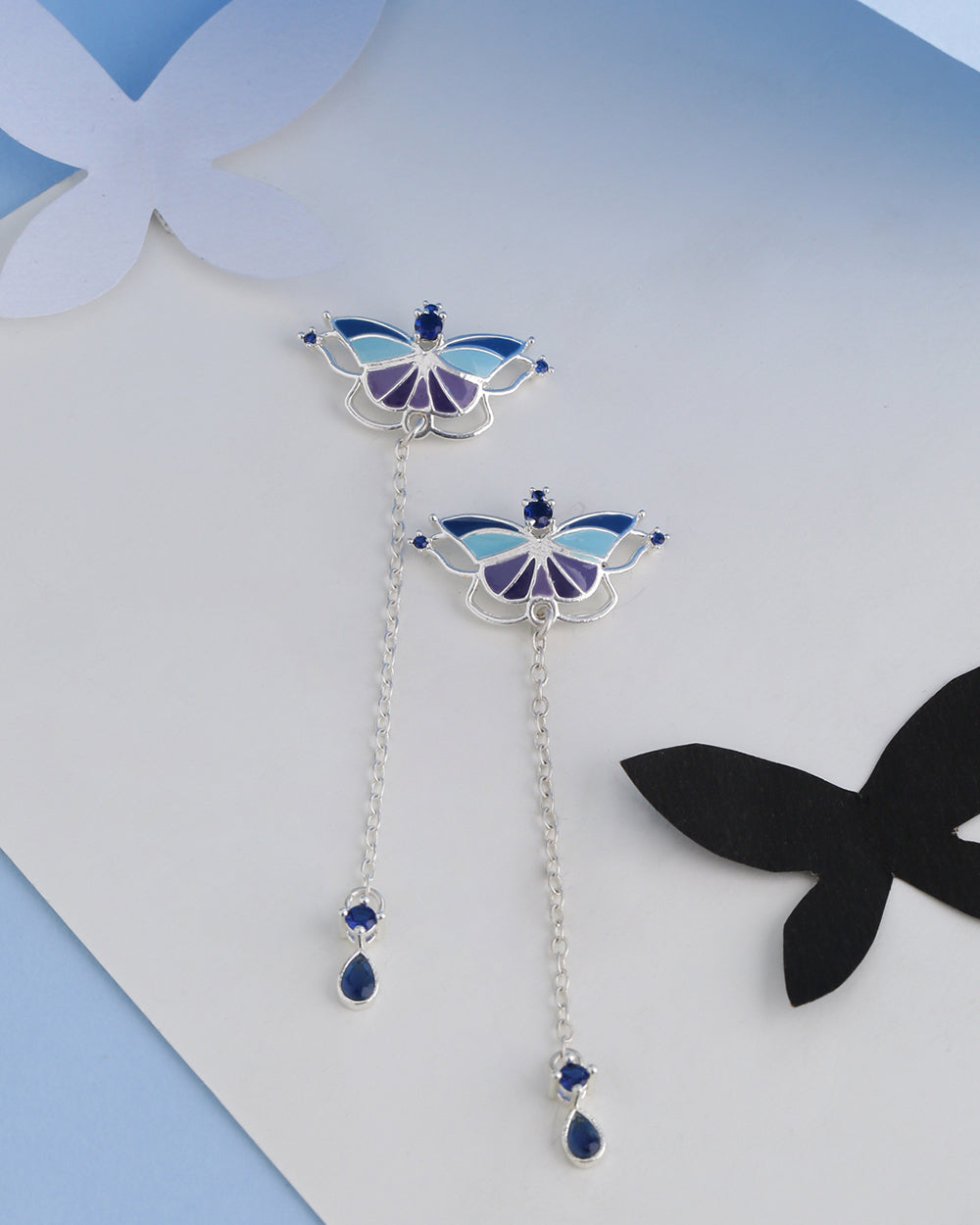 Women's Butterfly Dangle And Drop Blue Earrings - Voylla