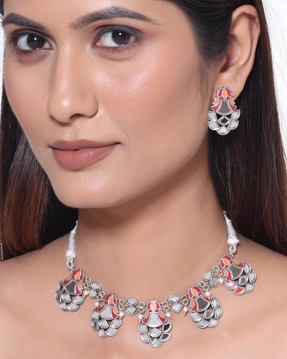 Women's Thikri Mirrored Choker Necklace Set - Voylla