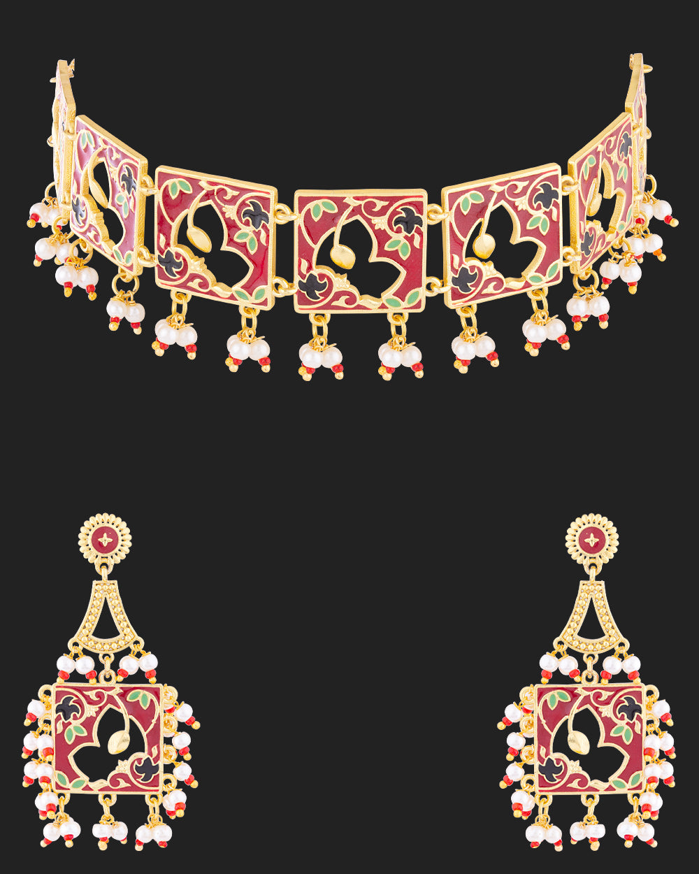 Women's Tahira Cutwork Design Choker Necklace Set - Voylla