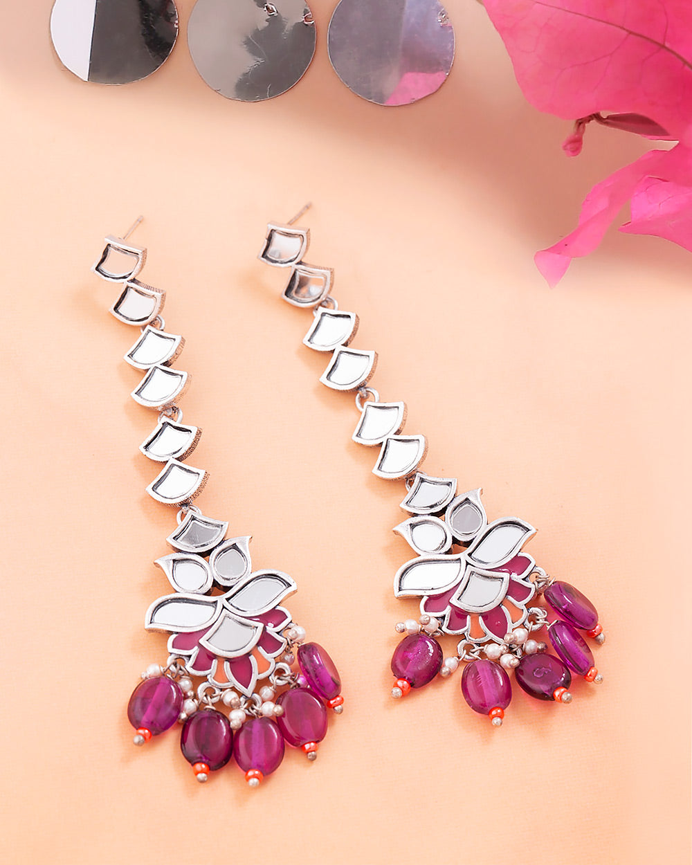 Women's Thikri Mirrors Embellished Drop Earrings - Voylla