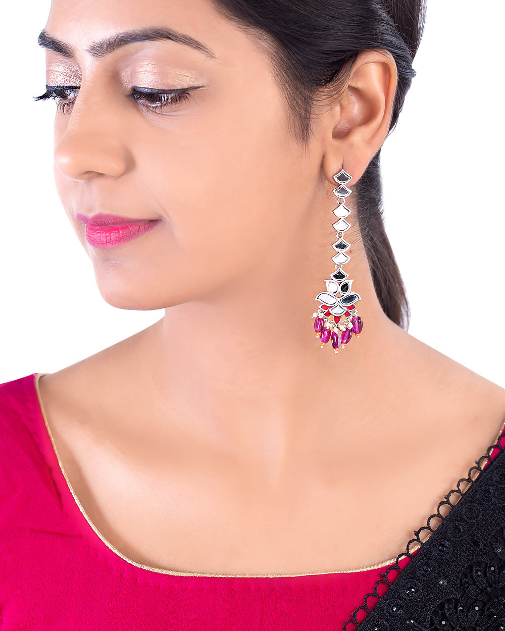 Women's Thikri Mirrors Embellished Drop Earrings - Voylla