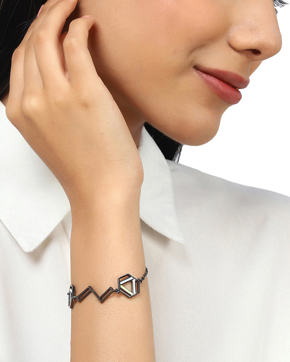 Women's Benzene Black Rhodium Adjustable Bracelet - Voylla