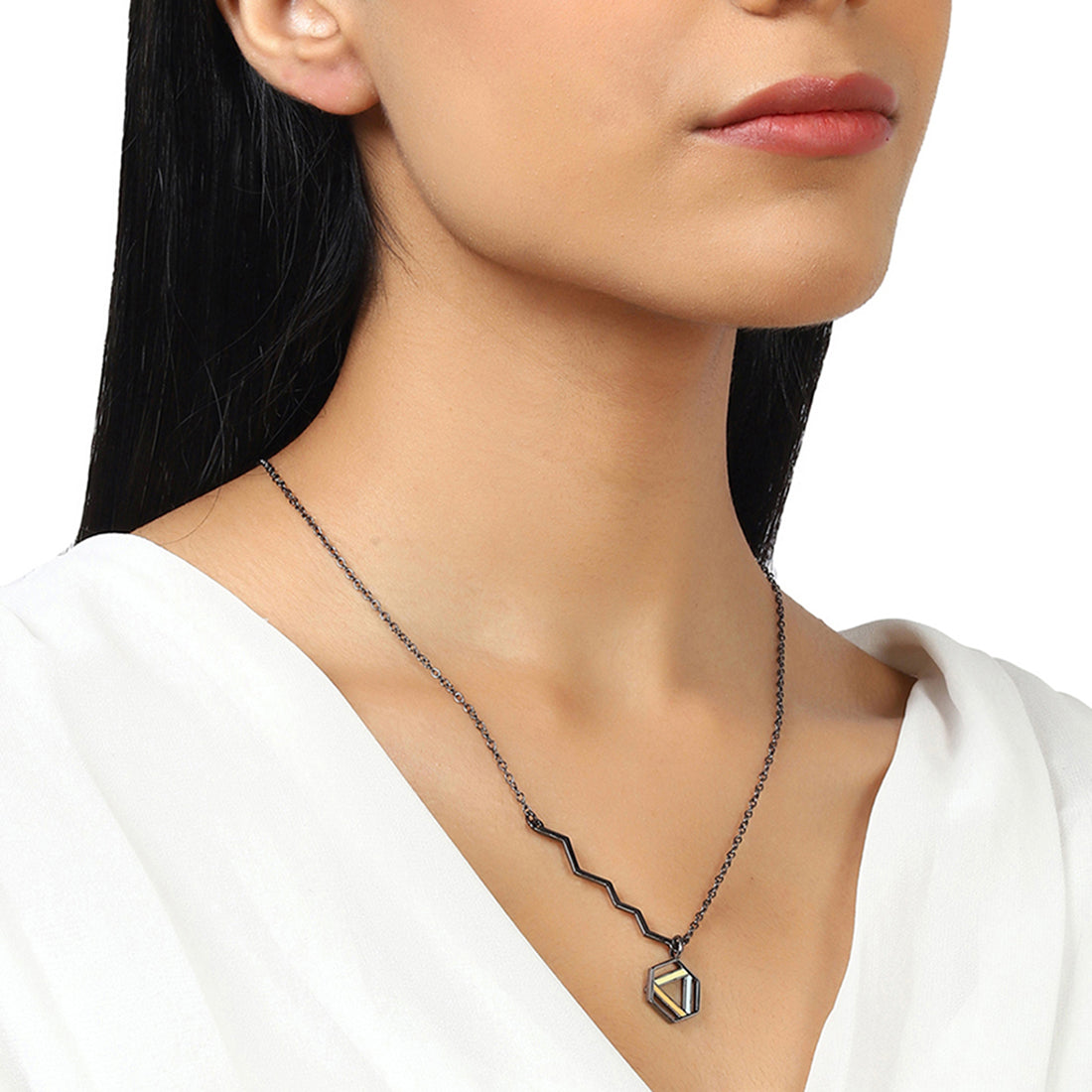 Women's Benzene Black Rhodium Brass Necklaces - Voylla