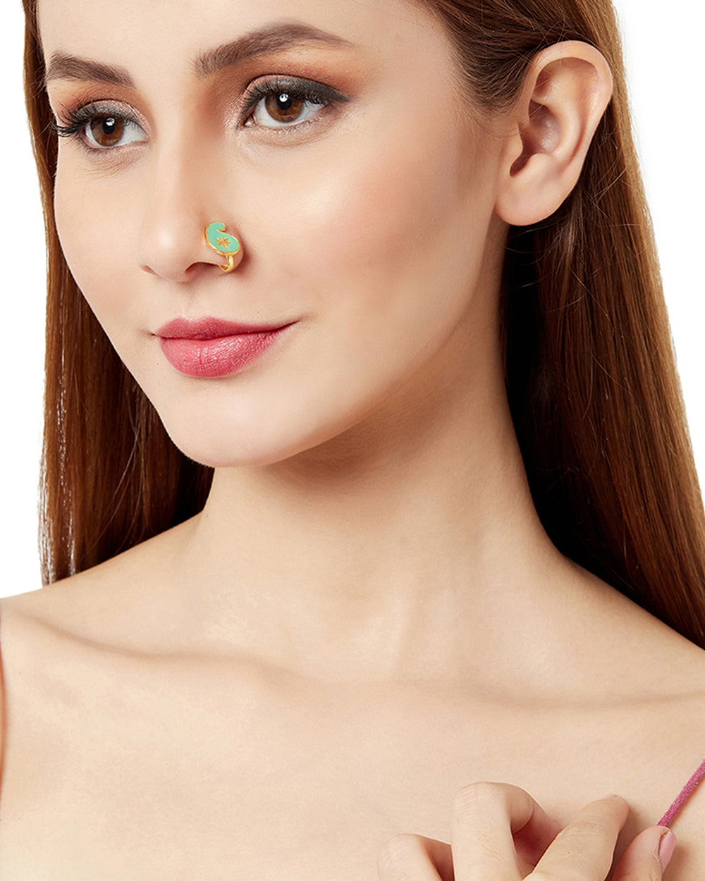 Indie Green Enameled Nose Pin By Voylla