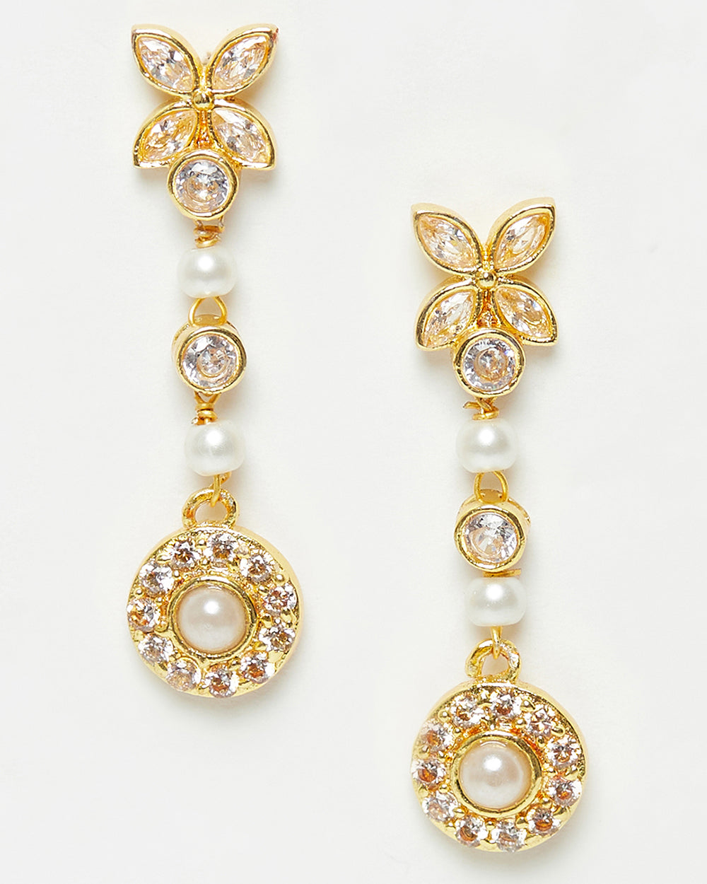 Women's Pearly Whites Dangler Gold Tone Earrings - Voylla