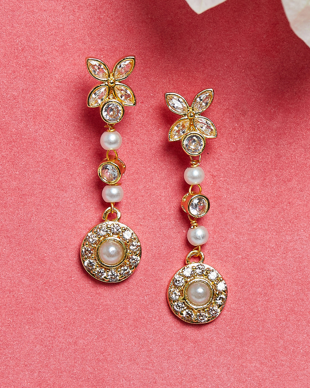 Women's Pearly Whites Dangler Gold Tone Earrings - Voylla