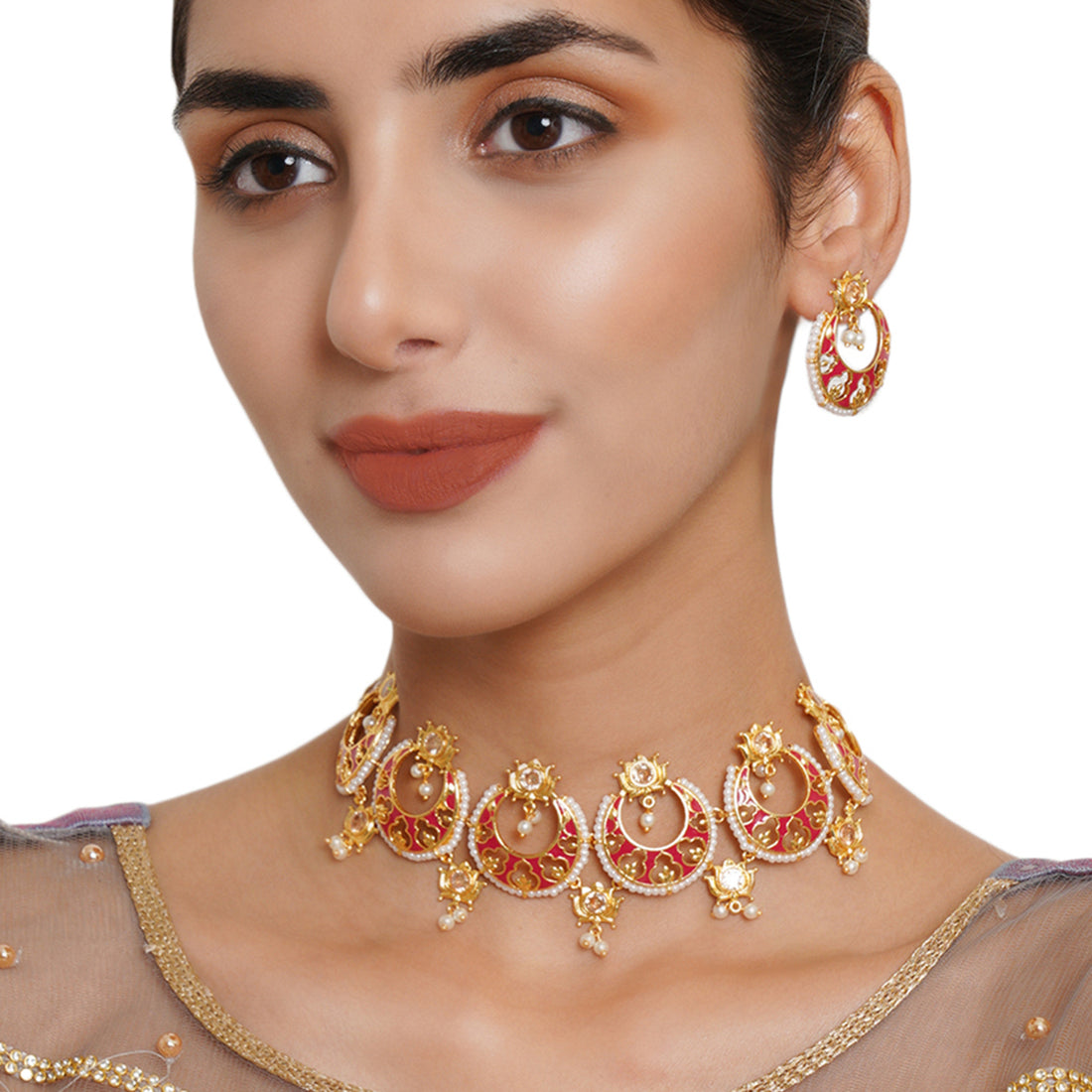 Women's Apsara Cresent Moon Choker Necklace Set - Voylla