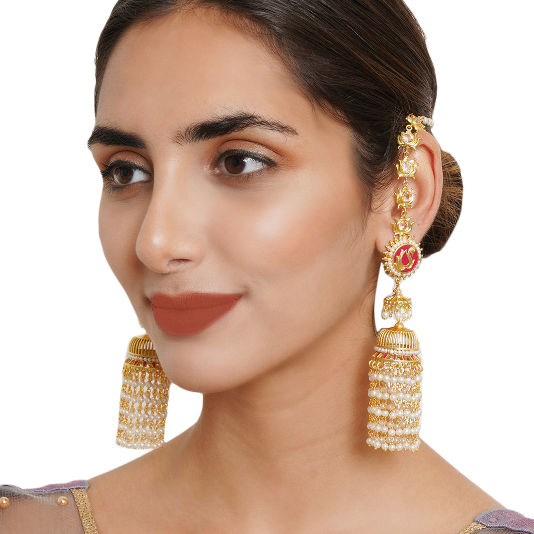 Women's Apsara Cluster Setting Faux Pearls Earrings - Voylla