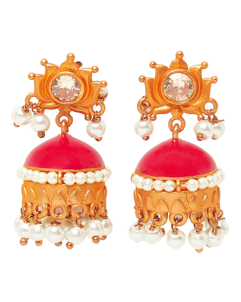 Women's Ethnic Dye Gold Plated Fauz Pearls Jhumka Earrings - Voylla