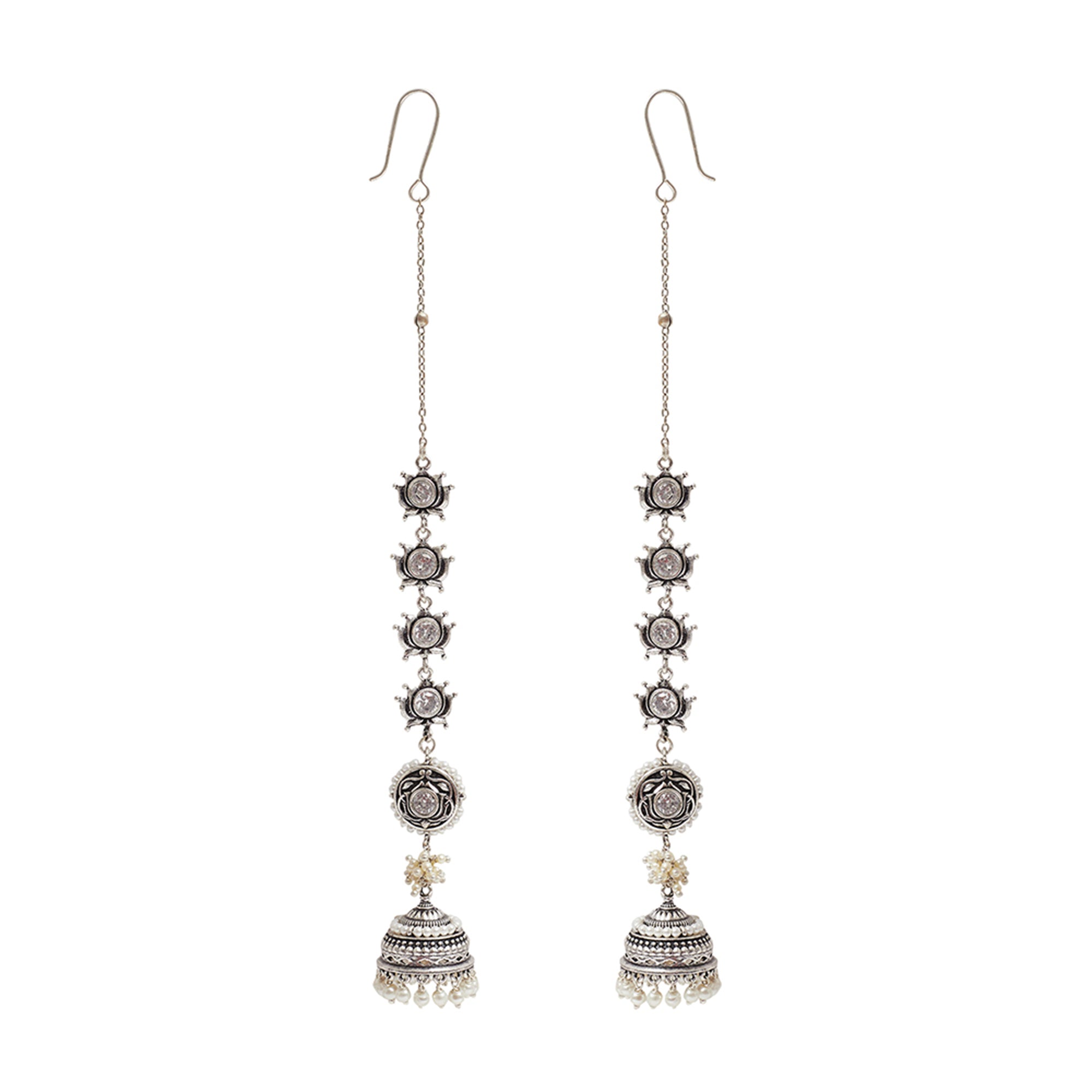 Women's Apsara Silver Plated Faux Pearls Brass Jhumka Earrings - Voylla