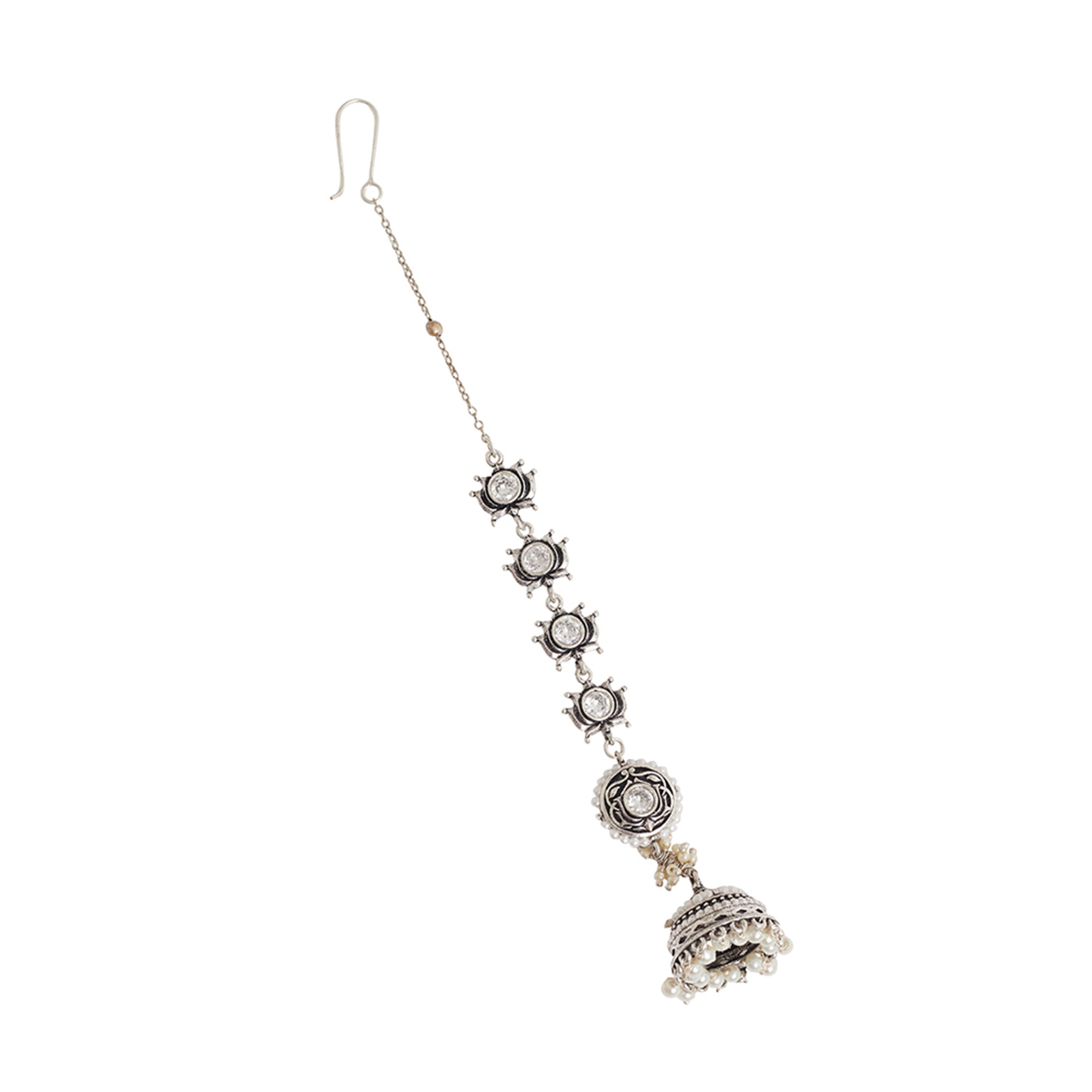 Women's Apsara Silver Plated Faux Pearls Brass Jhumka Earrings - Voylla