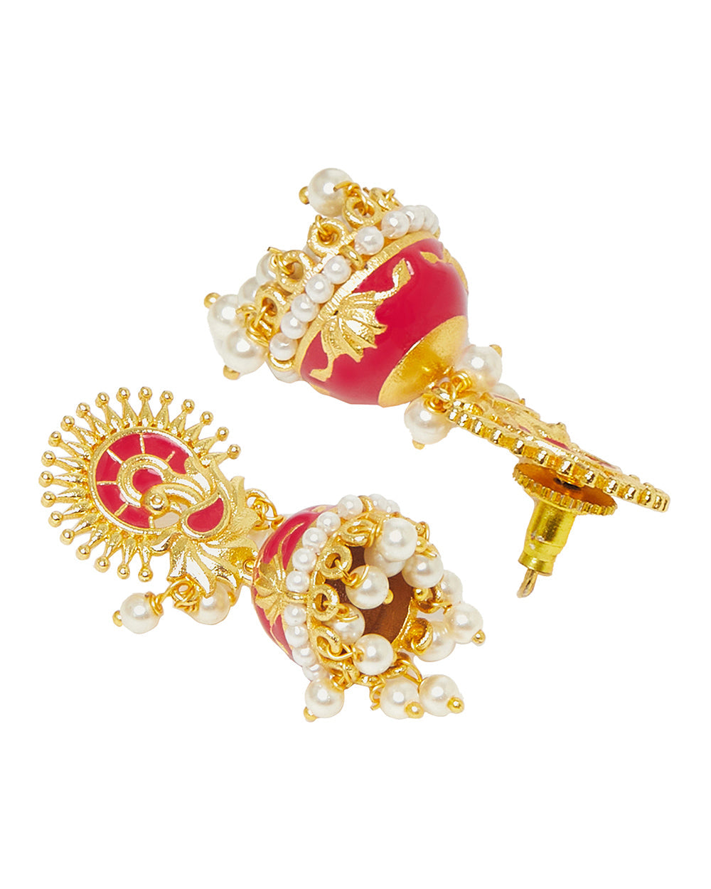 Women's Faux Pearls Brass Gold Plated Jhumka Drop Earrings - Voylla