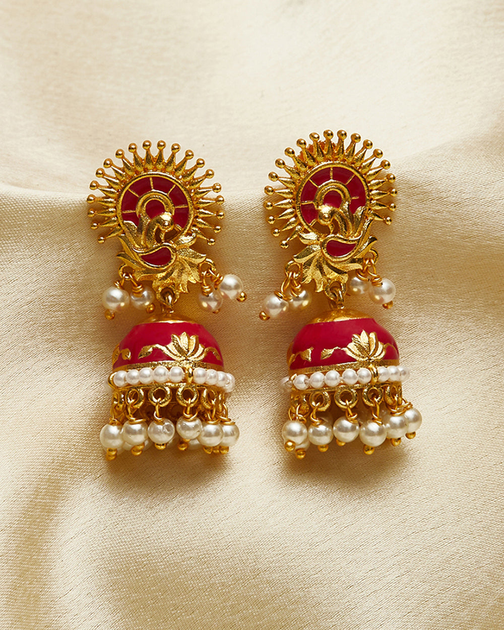 Women's Faux Pearls Brass Gold Plated Jhumka Drop Earrings - Voylla