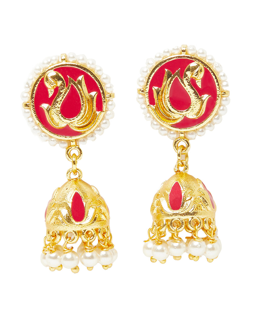Women's Paisley Motif Gold Plated Brass Traditional Earrings - Voylla