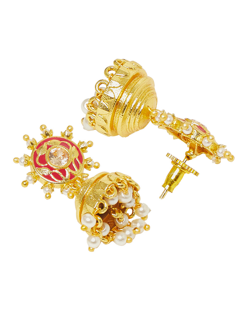 Women's Silver Toned Faux Pearls Embellished Brass Jhumka Earrings - Voylla