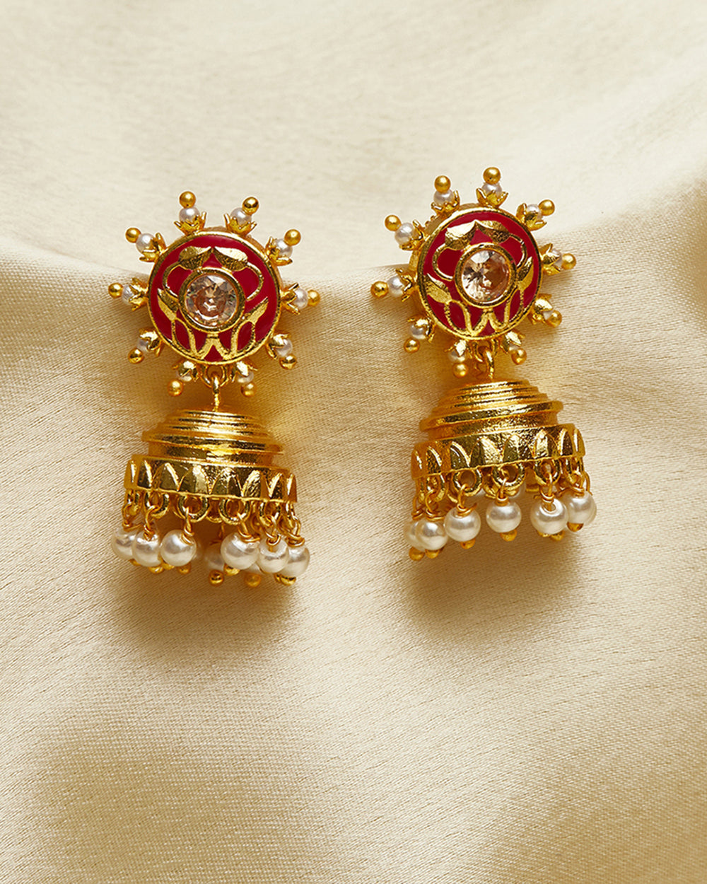 Women's Silver Toned Faux Pearls Embellished Brass Jhumka Earrings - Voylla