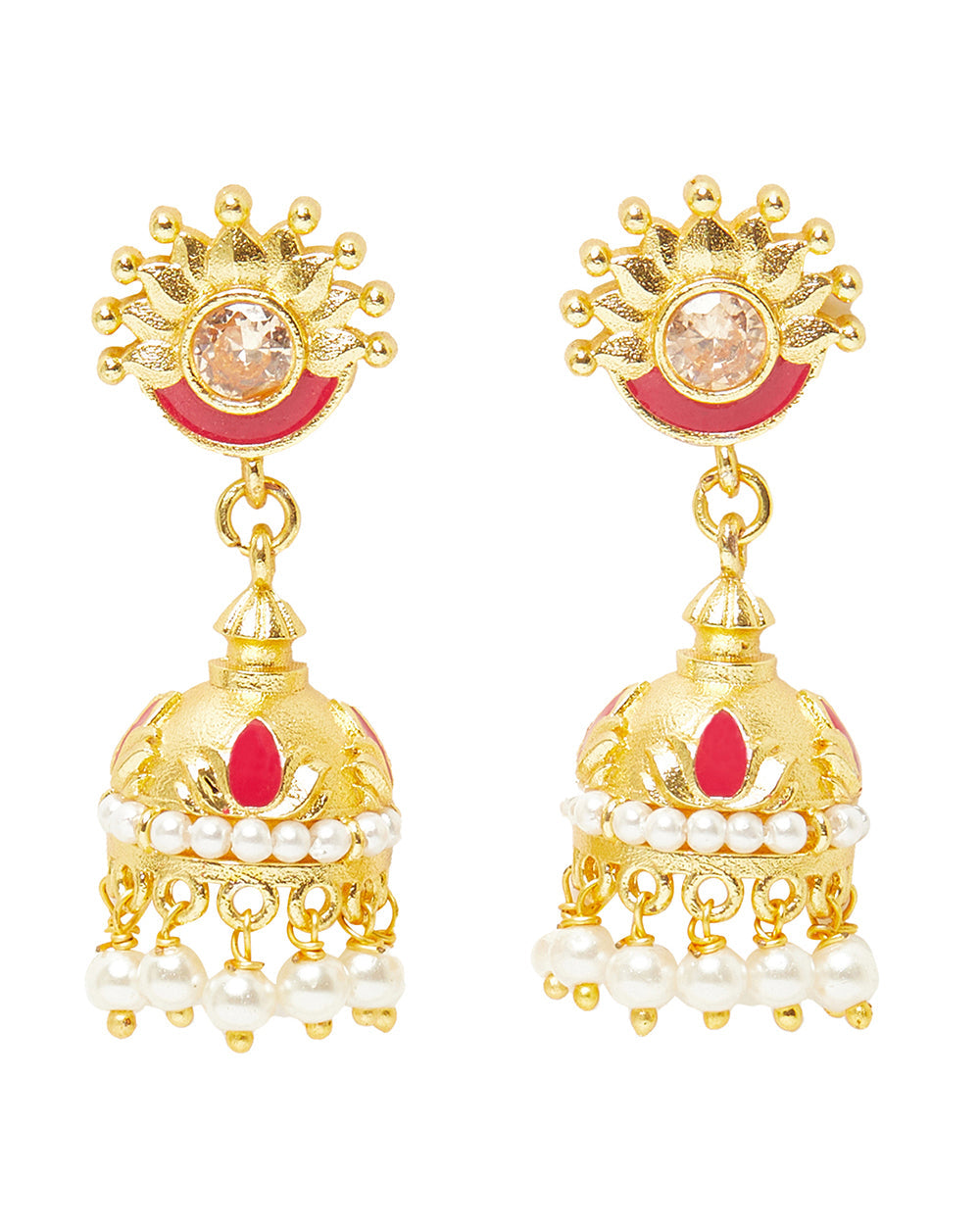 Women's Ethnic Inspired Gold Plated Brass Faux Pearls Drop Earrings - Voylla