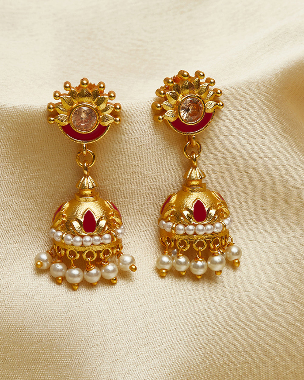 Women's Ethnic Inspired Gold Plated Brass Faux Pearls Drop Earrings - Voylla