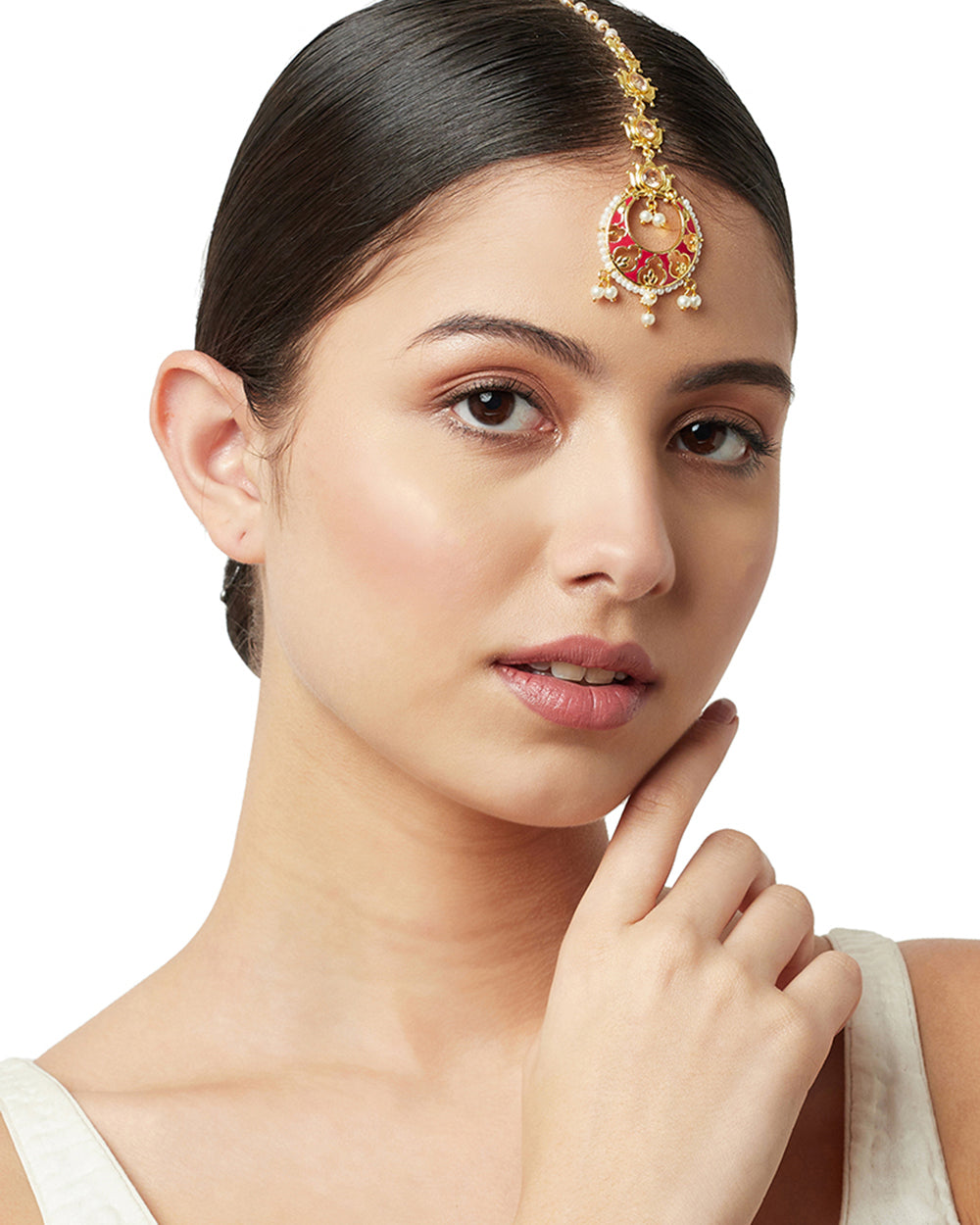 Women's Faux Pearls Embellished Gold Plated Brass Maang Tika - Voylla