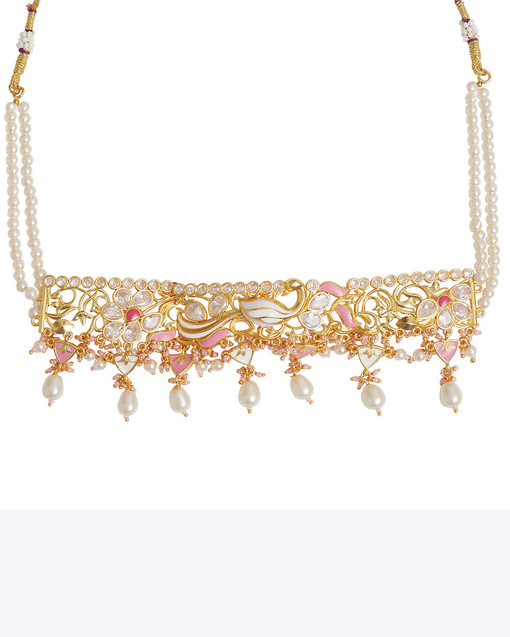 Women's Traditional Necklace With Pearls And Lotus Design - Voylla