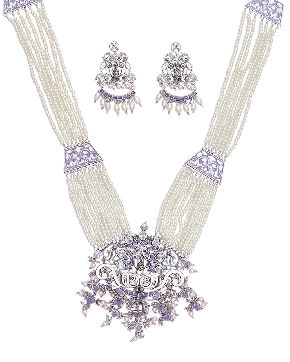 Women's Shwet Kamal Antique Inspired Silver Plated Heavily Embellished Jewellery Set - Voylla