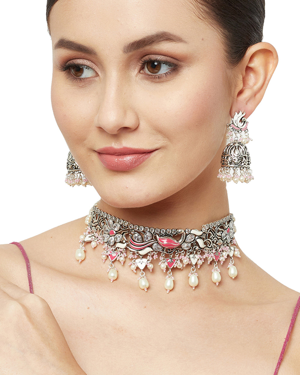 Women's Shwet Kamal Silver Necklace With Earrings - Voylla