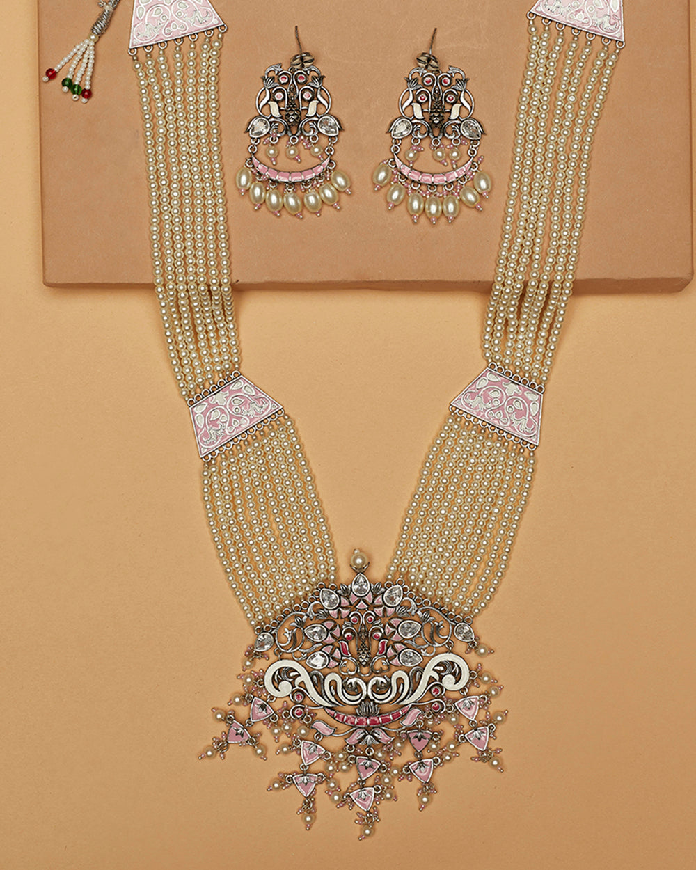 Women's Shwet Kamal Enamel Details Faux Pearls And Kundan Silver Plated Jewellery Set - Voylla