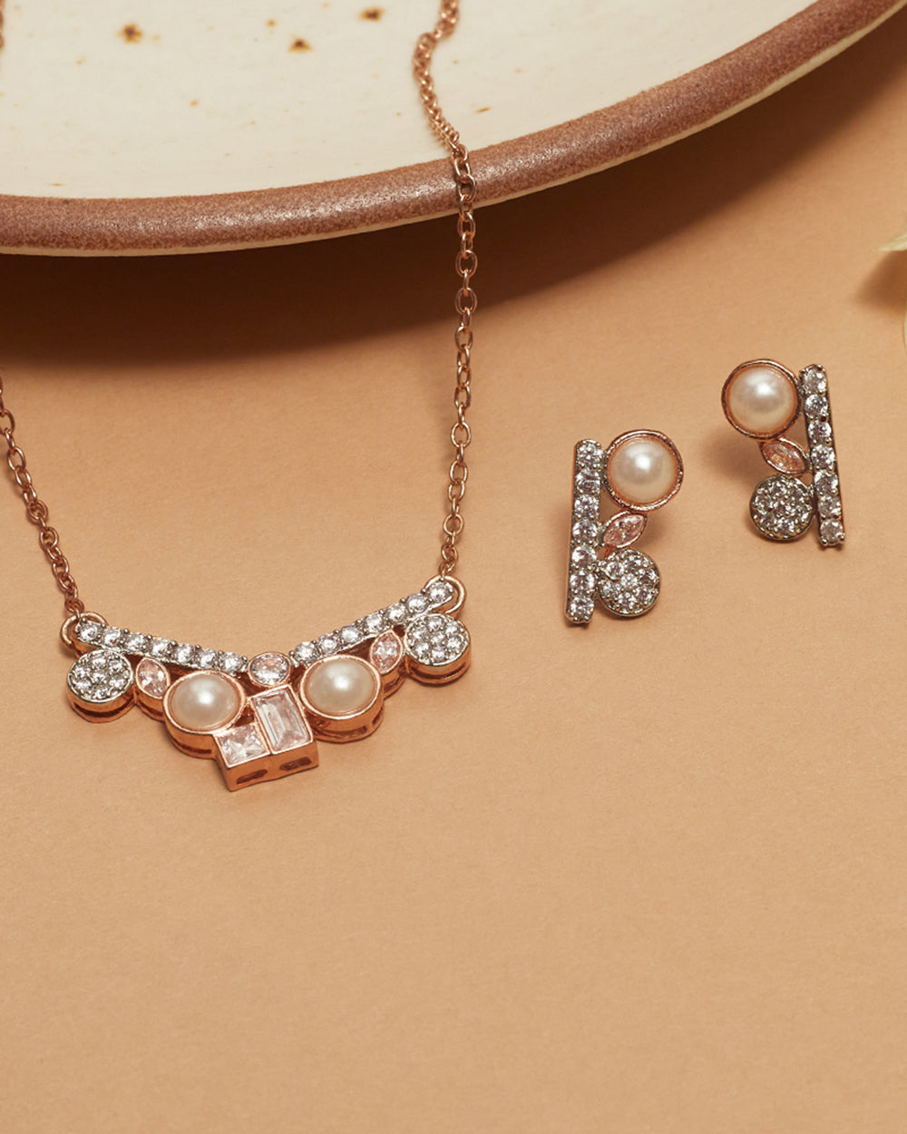 Women's Vintage Inspired Brass Faux Pearls Pendant Set - Voylla