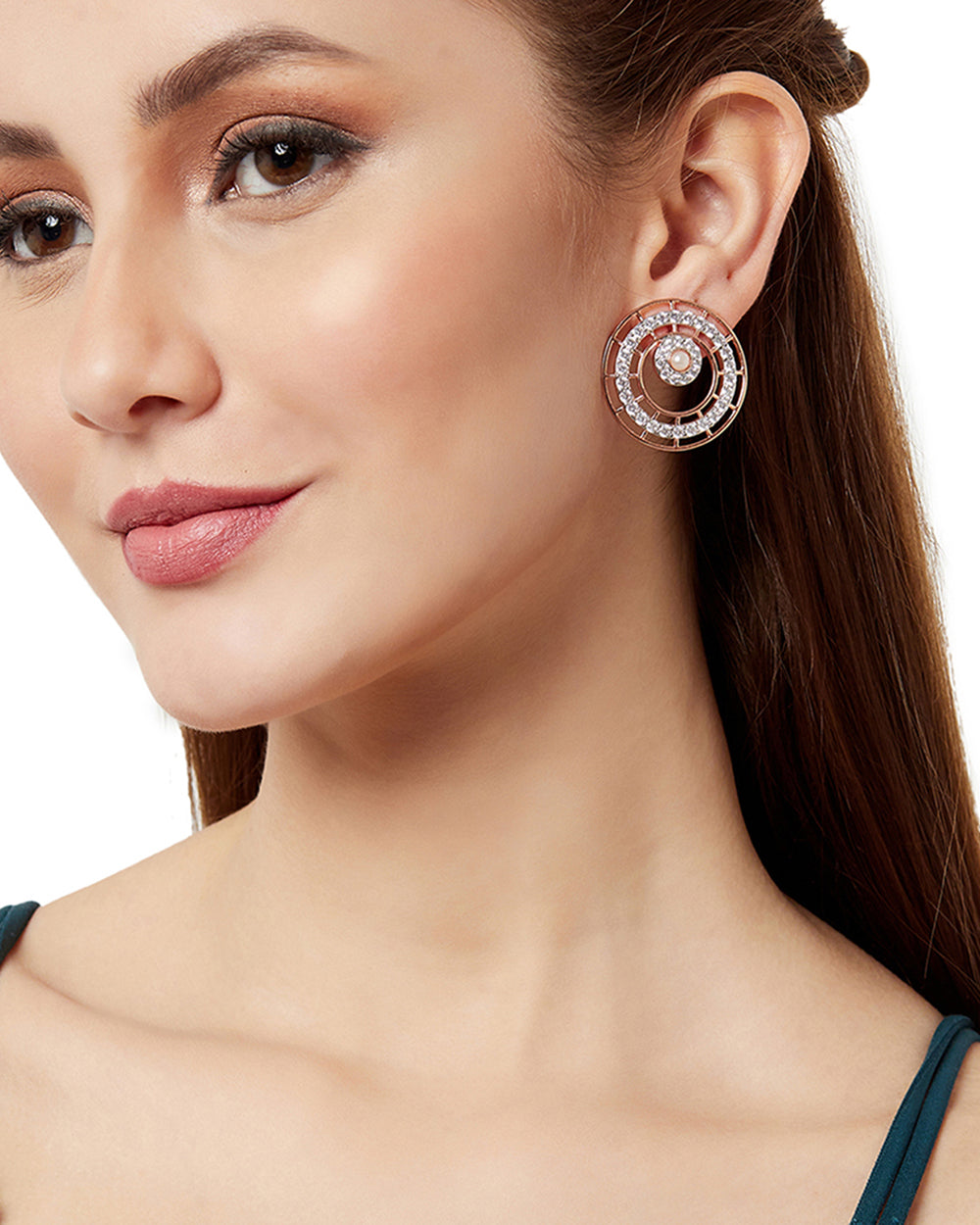 Women's Pearly Whites Cz Studded Designer Earrings - Voylla