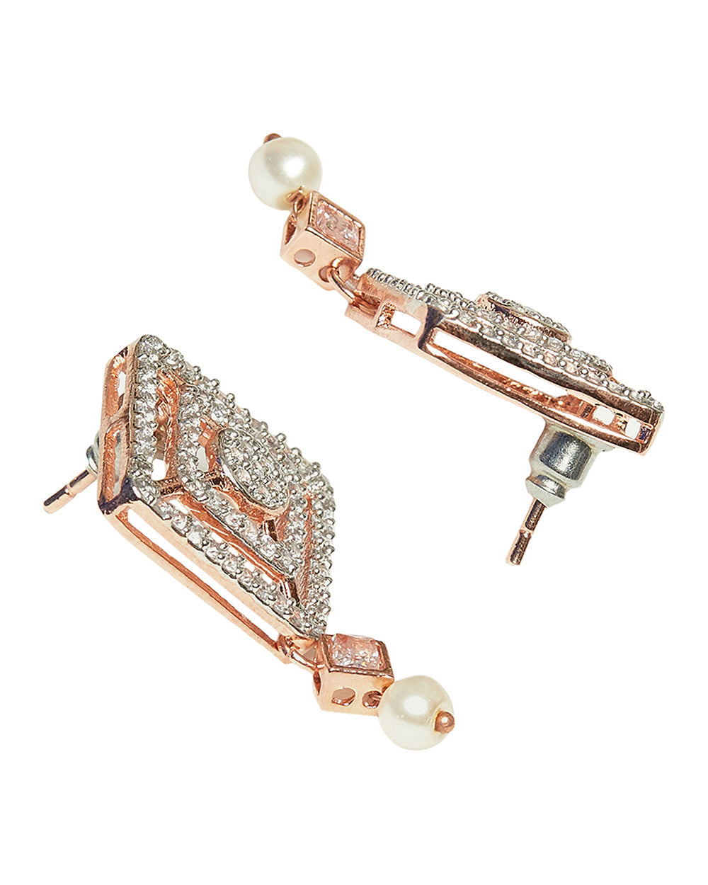 Women's Pearly Whites Designer Rose Gold Earrings - Voylla