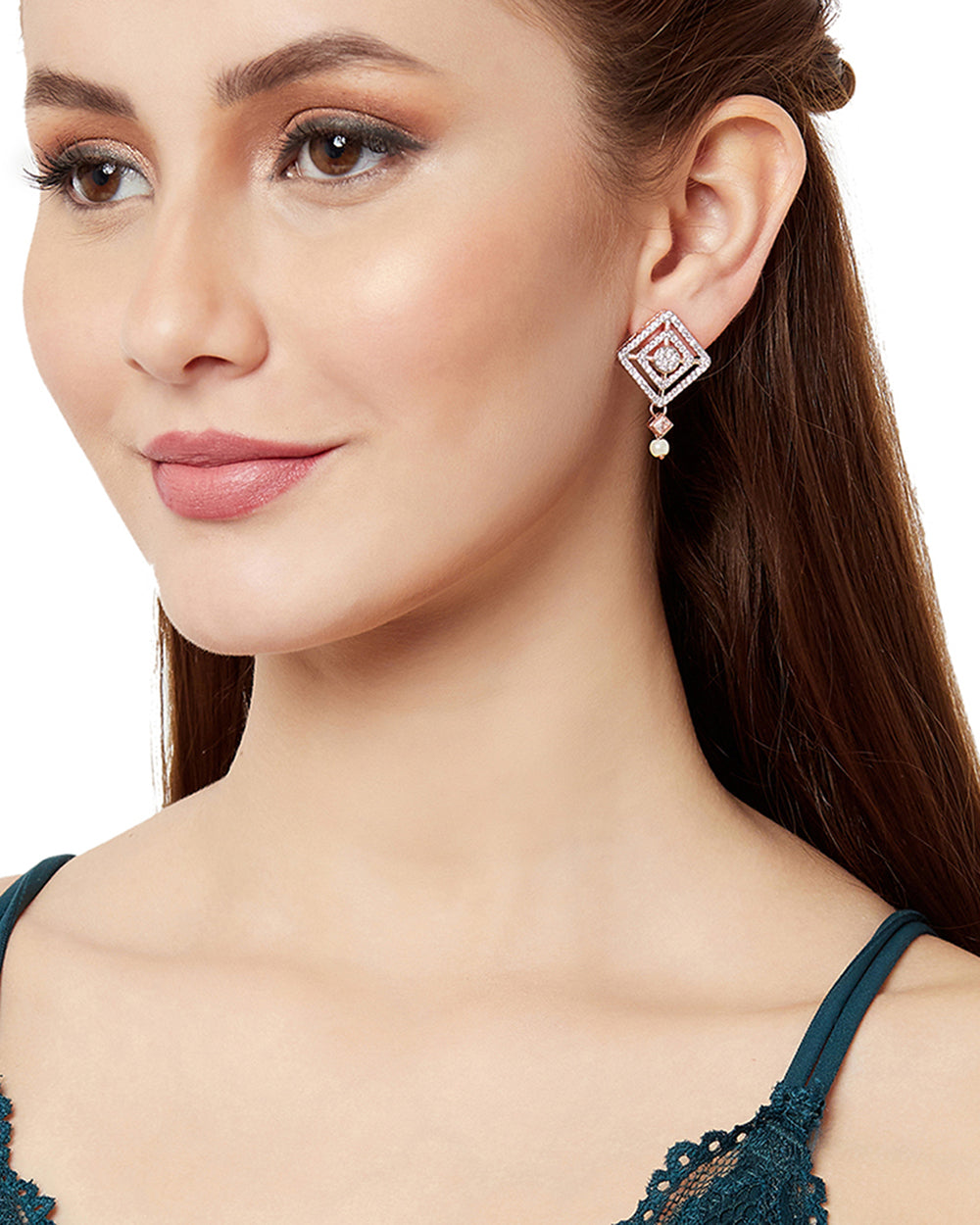 Women's Pearly Whites Designer Rose Gold Earrings - Voylla