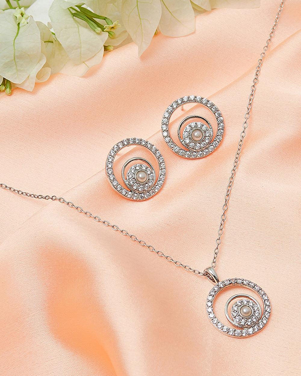 Women's Spiral Shaped Pearly Whites Pendant Set - Voylla