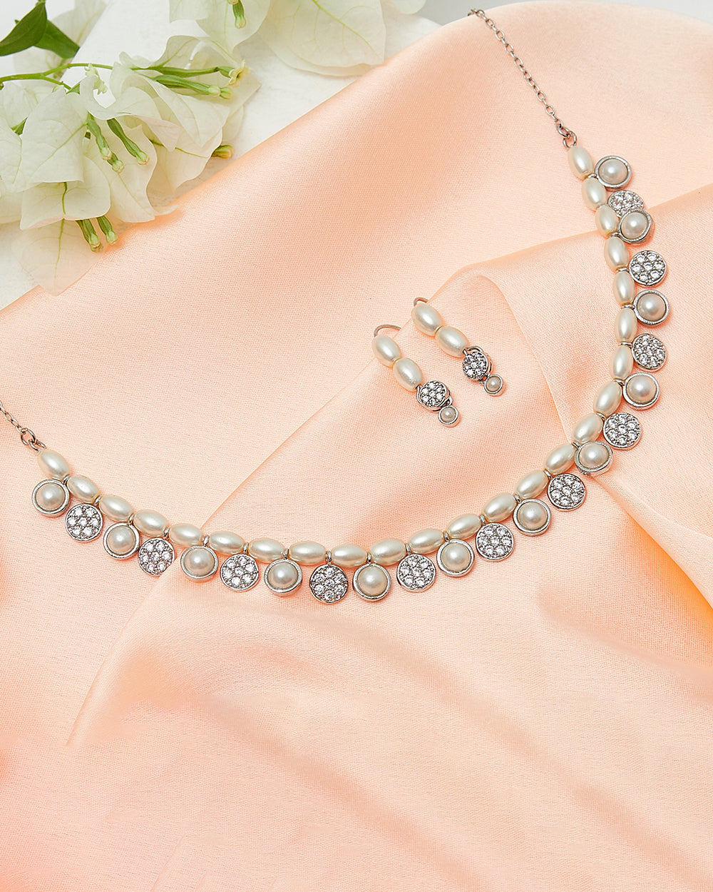 Women's Pearly Whites Party Wear Necklace Set - Voylla