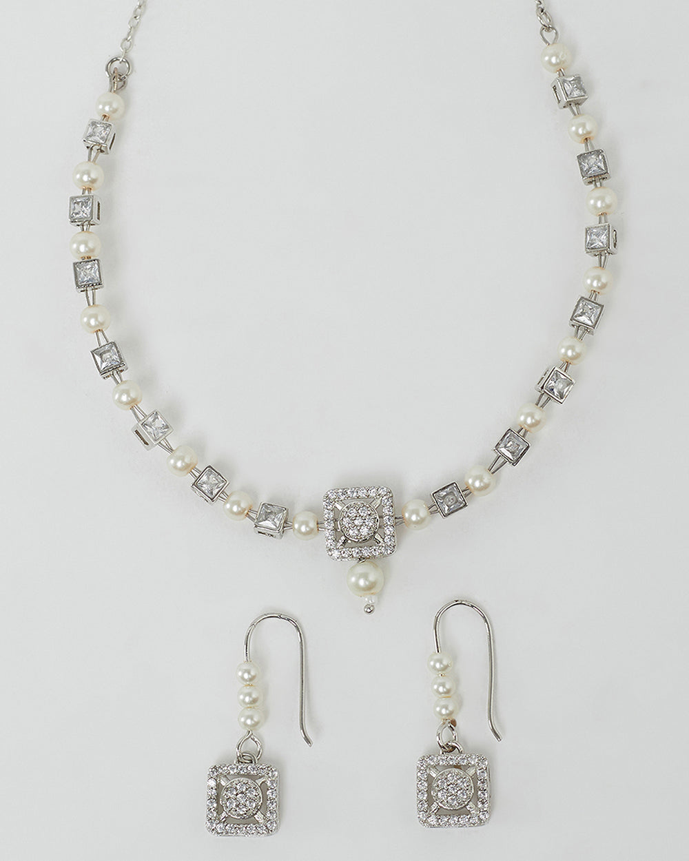Women's Silver Plated Brass Cubic Zircons Adorned Pendant Set - Voylla
