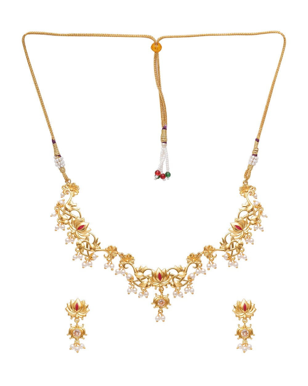 Women's Apsara Lotus Gold Toned Jewellery Set - Voylla