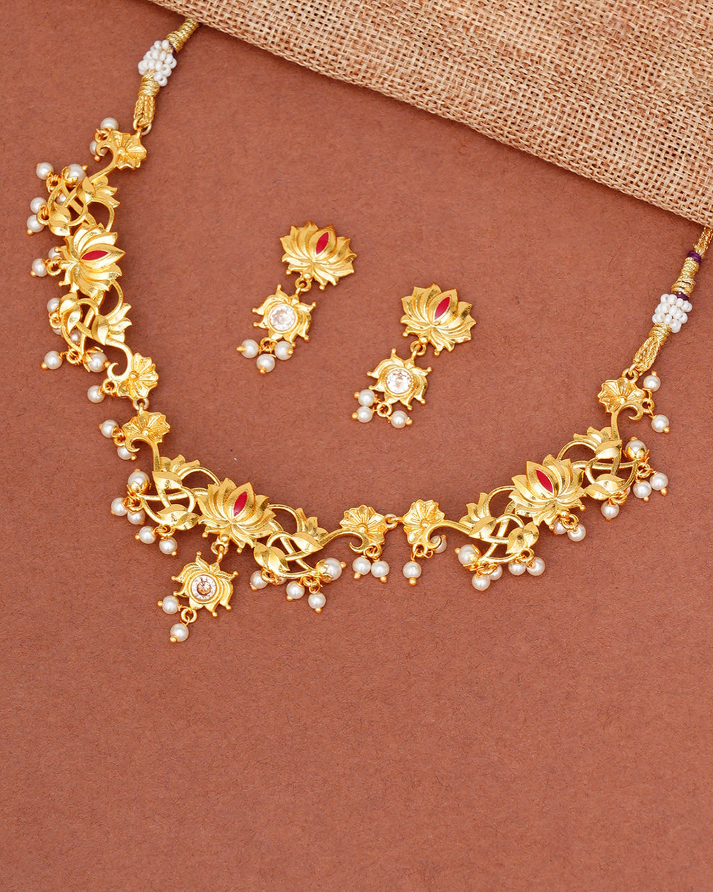 Women's Apsara Lotus Gold Toned Jewellery Set - Voylla